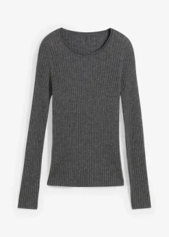 bonprix Bekleidung·Umstandsmode|Premium^Rippenpullover aus Merinowolle mittelgrau meliert