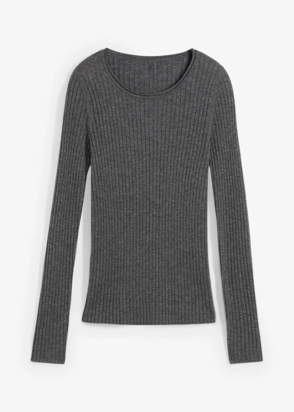 bonprix Bekleidung·Umstandsmode|Premium^Rippenpullover aus Merinowolle mittelgrau meliert