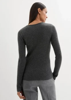 bonprix Bekleidung·Umstandsmode|Premium^Rippenpullover aus Merinowolle mittelgrau meliert
