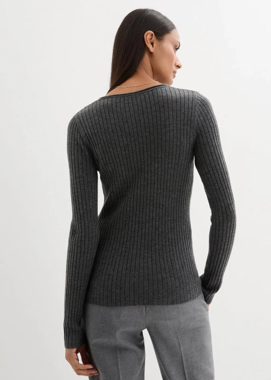 bonprix Bekleidung·Umstandsmode|Premium^Rippenpullover aus Merinowolle mittelgrau meliert