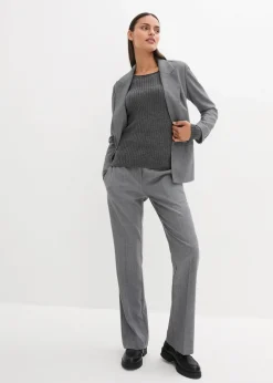 bonprix Bekleidung·Umstandsmode|Premium^Rippenpullover aus Merinowolle mittelgrau meliert