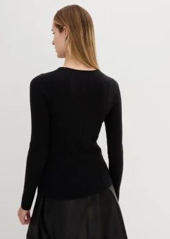 bonprix Bekleidung·Umstandsmode|Premium^Rippenpullover aus Merinowolle schwarz