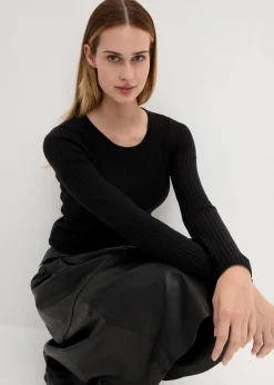 bonprix Bekleidung·Umstandsmode|Premium^Rippenpullover aus Merinowolle schwarz