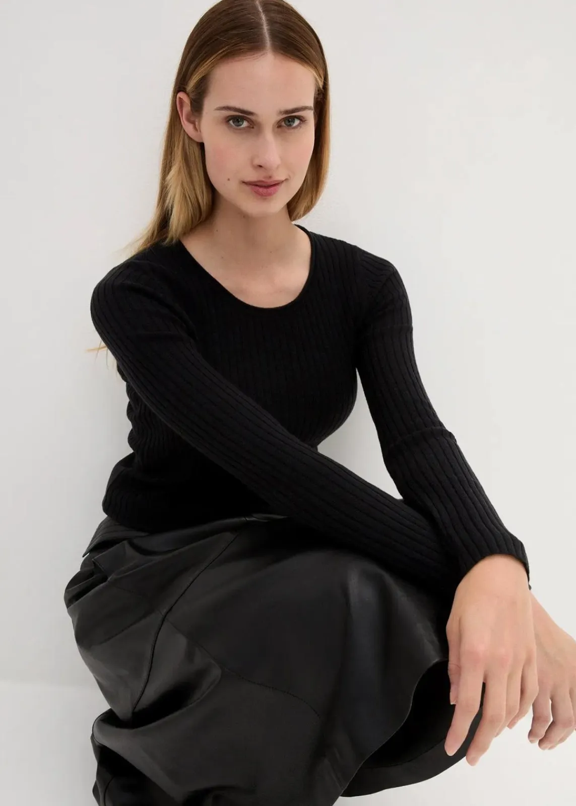 bonprix Bekleidung·Umstandsmode|Premium^Rippenpullover aus Merinowolle schwarz