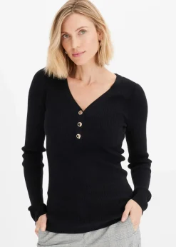 bonprix Pullover & Strickjacken|Strickmode^Rippenpullover mit Viskose schwarz