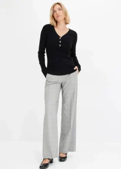 bonprix Pullover & Strickjacken|Strickmode^Rippenpullover mit Viskose schwarz