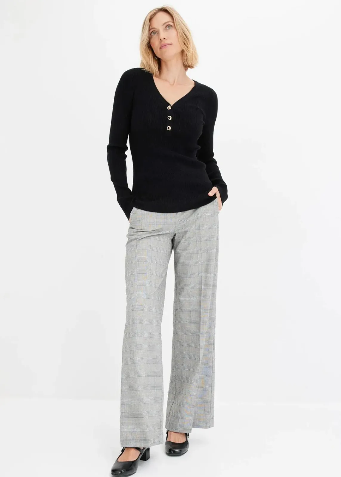 bonprix Pullover & Strickjacken|Strickmode^Rippenpullover mit Viskose schwarz