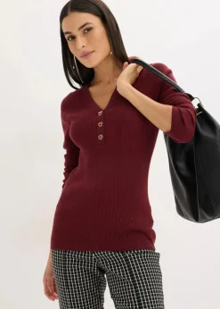 bonprix Bekleidung·Umstandsmode|Bekleidung·Jeans^Rippenpullover mit Viskose rubinrot