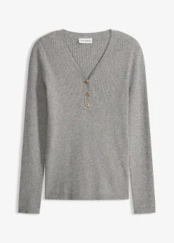 bonprix Pullover & Strickjacken|Strickmode^Rippenpullover mit Viskose grau meliert