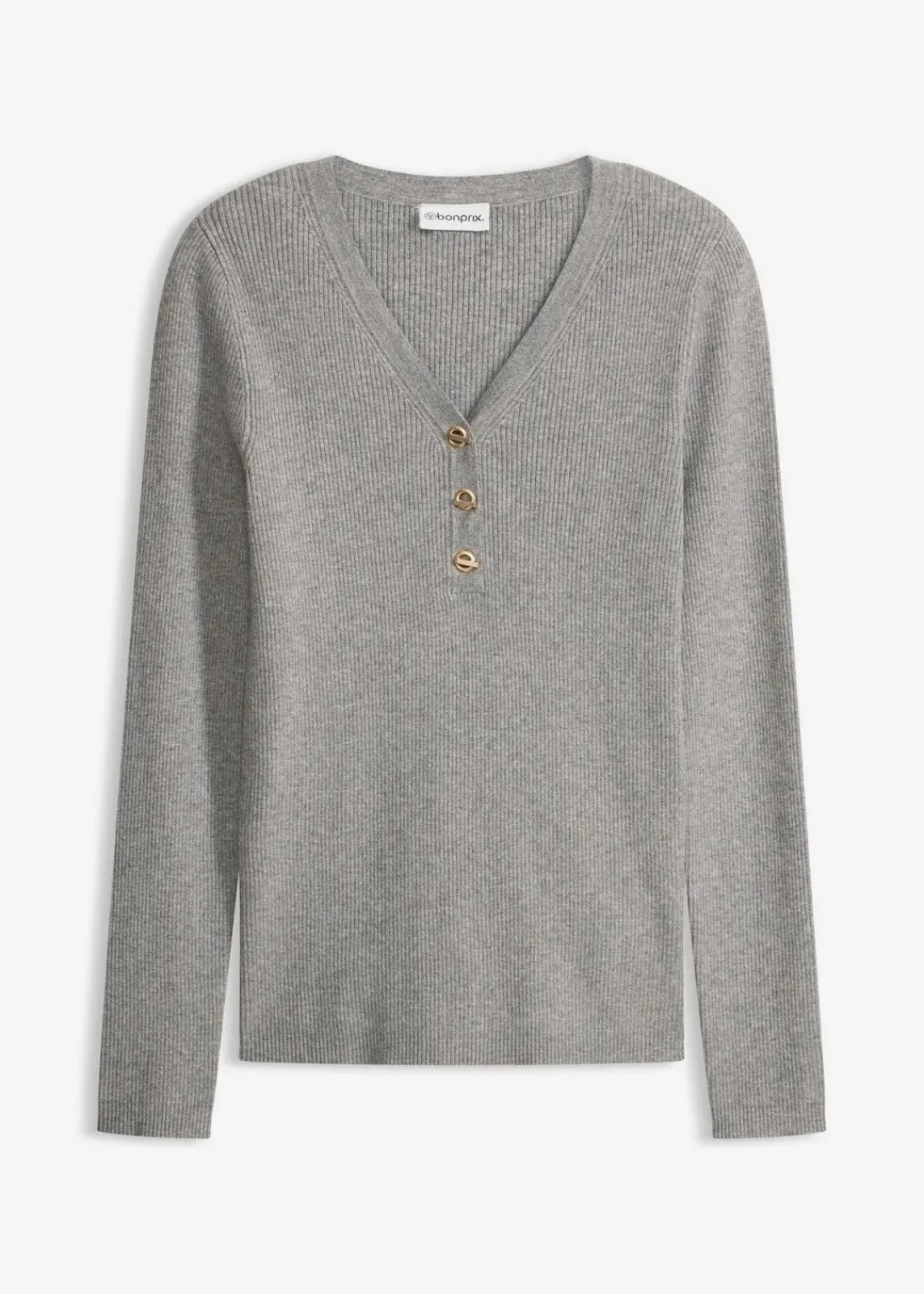 bonprix Pullover & Strickjacken|Strickmode^Rippenpullover mit Viskose grau meliert