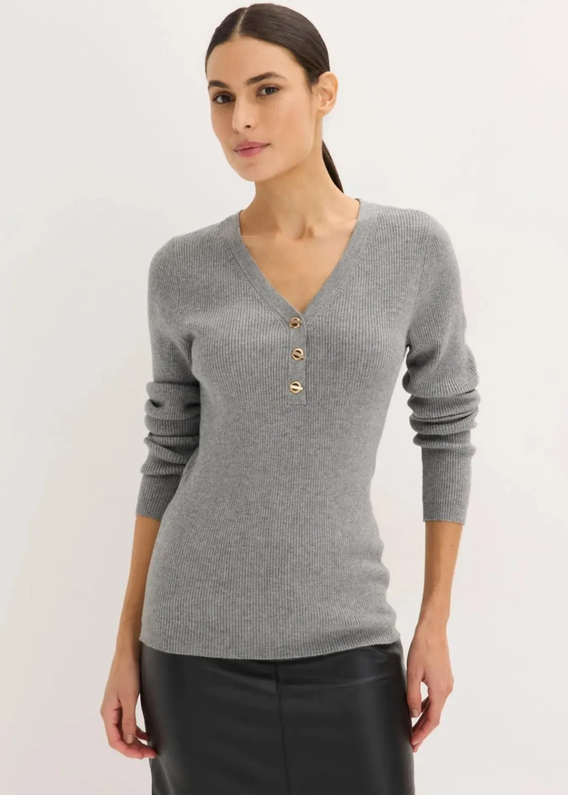 bonprix Pullover & Strickjacken|Strickmode^Rippenpullover mit Viskose grau meliert