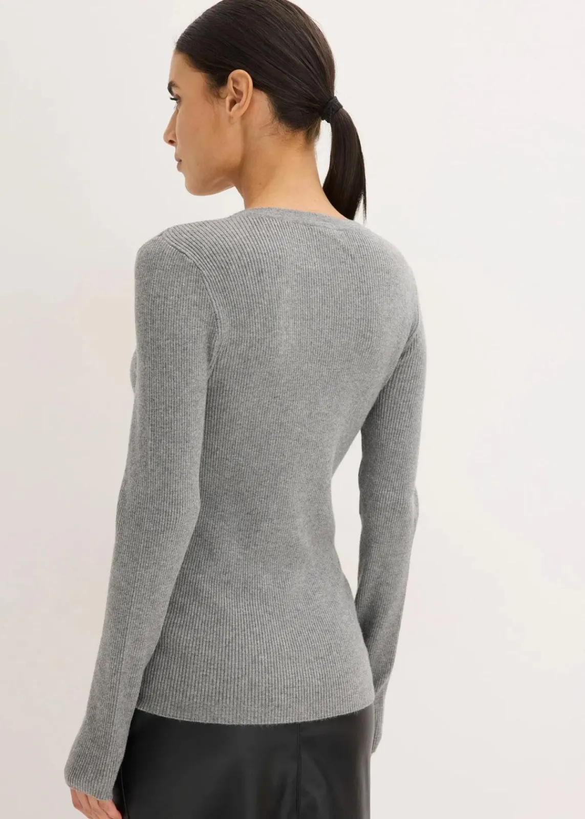 bonprix Pullover & Strickjacken|Strickmode^Rippenpullover mit Viskose grau meliert