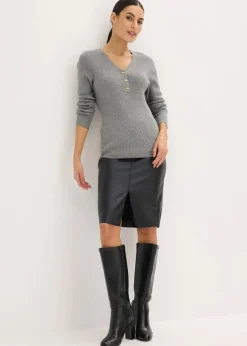 bonprix Pullover & Strickjacken|Strickmode^Rippenpullover mit Viskose grau meliert