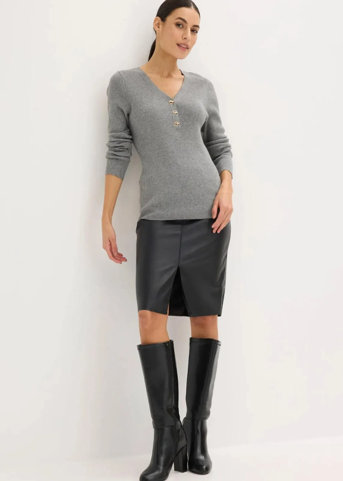 bonprix Pullover & Strickjacken|Strickmode^Rippenpullover mit Viskose grau meliert