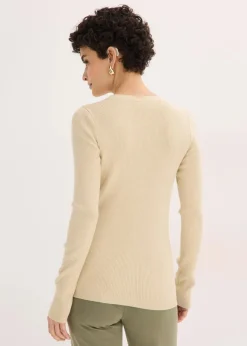 bonprix Pullover & Strickjacken|Strickmode^Rippenpullover mit Viskose hellsand