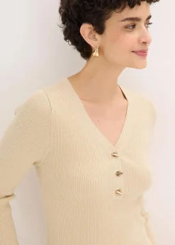 bonprix Pullover & Strickjacken|Strickmode^Rippenpullover mit Viskose hellsand