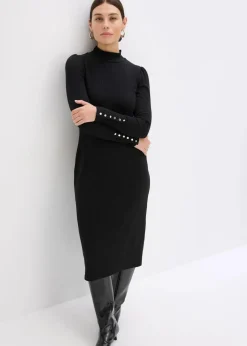 bonprix Bekleidung·Pullover & Strickjacken|Kleider^Ripp-Jerseykleid aus Viskose-mix schwarz