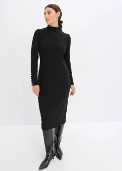 bonprix Bekleidung·Pullover & Strickjacken|Kleider^Ripp-Jerseykleid aus Viskose-mix schwarz