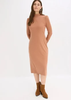 bonprix Kleider|Bekleidung·Pullover & Strickjacken^Ripp-Jerseykleid aus Viskose-mix schokosorbet