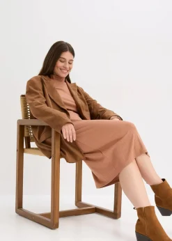 bonprix Kleider|Bekleidung·Pullover & Strickjacken^Ripp-Jerseykleid aus Viskose-mix schokosorbet