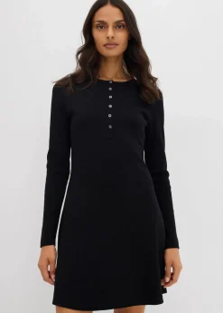 bonprix Kleider|Nachhaltigere Materialien^Rippkleid aus elastischem Baumwoll-Mix schwarz