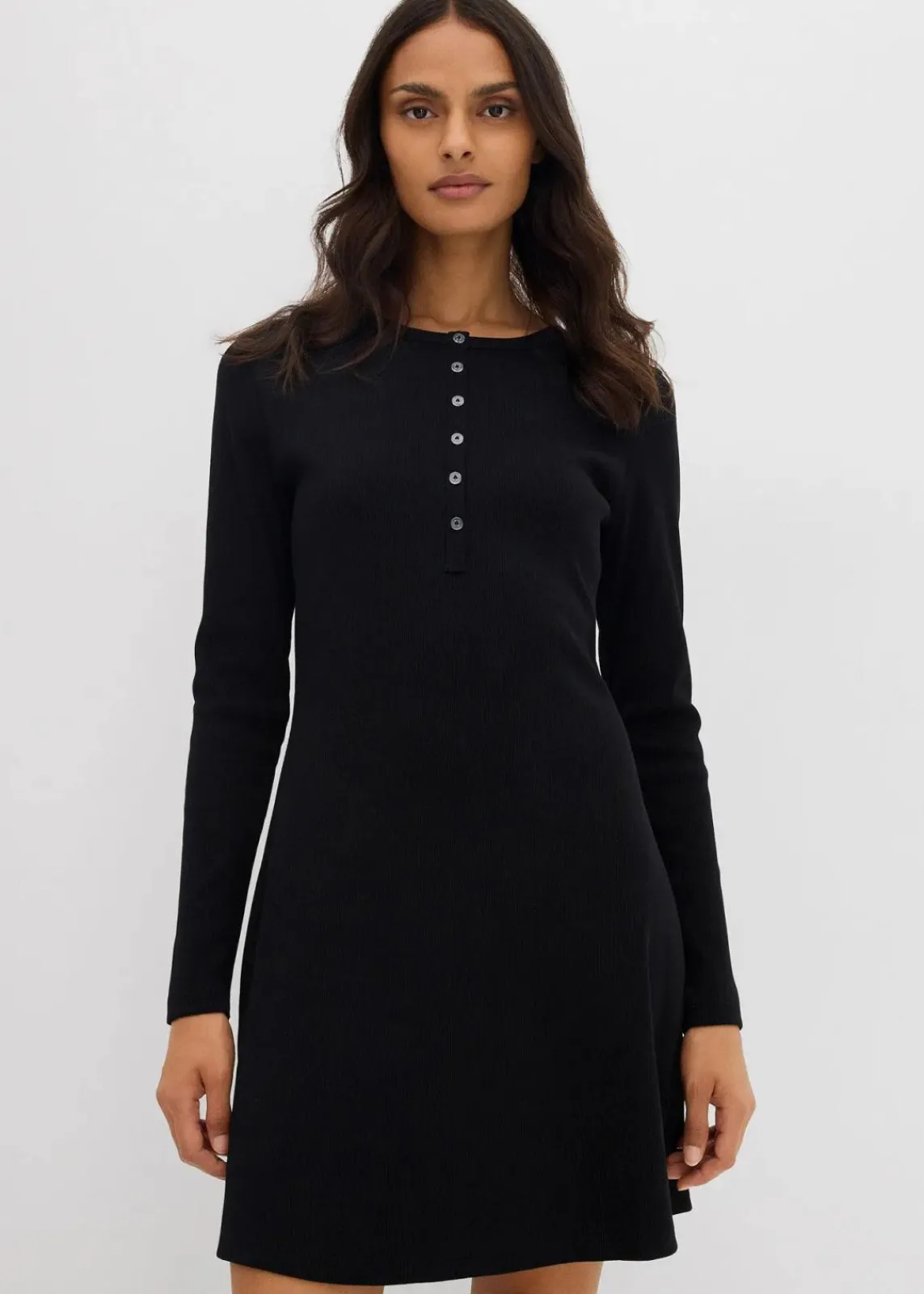 bonprix Kleider|Nachhaltigere Materialien^Rippkleid aus elastischem Baumwoll-Mix schwarz