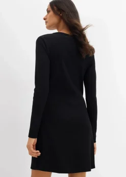 bonprix Kleider|Nachhaltigere Materialien^Rippkleid aus elastischem Baumwoll-Mix schwarz