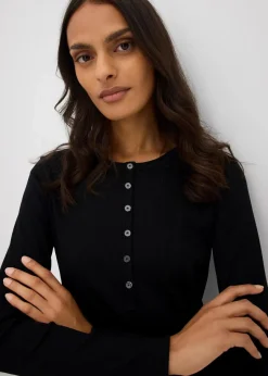 bonprix Kleider|Nachhaltigere Materialien^Rippkleid aus elastischem Baumwoll-Mix schwarz