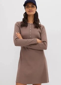 bonprix Nachhaltigere Materialien|Kleider^Rippkleid aus elastischem Baumwoll-Mix mittelbraun