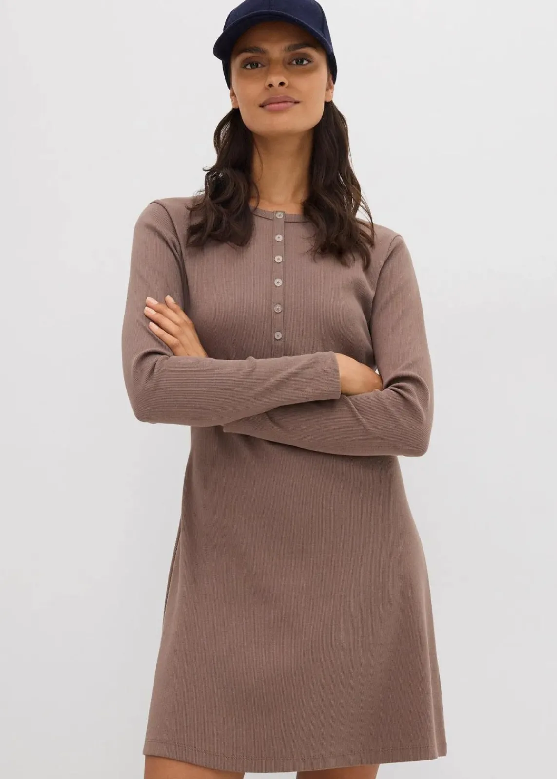 bonprix Nachhaltigere Materialien|Kleider^Rippkleid aus elastischem Baumwoll-Mix mittelbraun