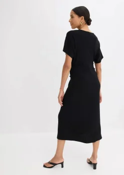 bonprix Kleider|Bekleidung·Pullover & Strickjacken^Rippkleid aus Jersey mit seitlicher Raffung schwarz