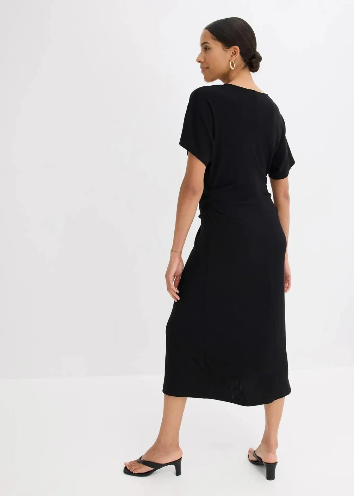 bonprix Kleider|Bekleidung·Pullover & Strickjacken^Rippkleid aus Jersey mit seitlicher Raffung schwarz