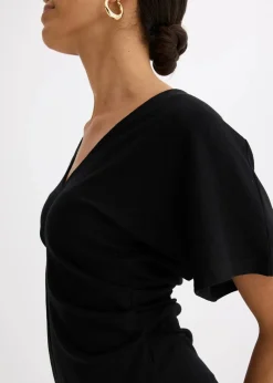 bonprix Kleider|Bekleidung·Pullover & Strickjacken^Rippkleid aus Jersey mit seitlicher Raffung schwarz