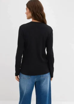 bonprix Bekleidung·Röcke|Basics^Ripp-Langarmshirt aus reiner Baumwolle schwarz