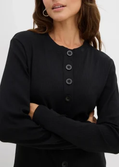 bonprix Bekleidung·Röcke|Basics^Ripp-Langarmshirt aus reiner Baumwolle schwarz