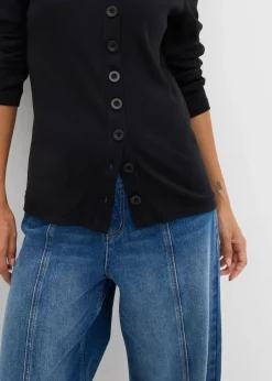 bonprix Bekleidung·Röcke|Basics^Ripp-Langarmshirt aus reiner Baumwolle schwarz