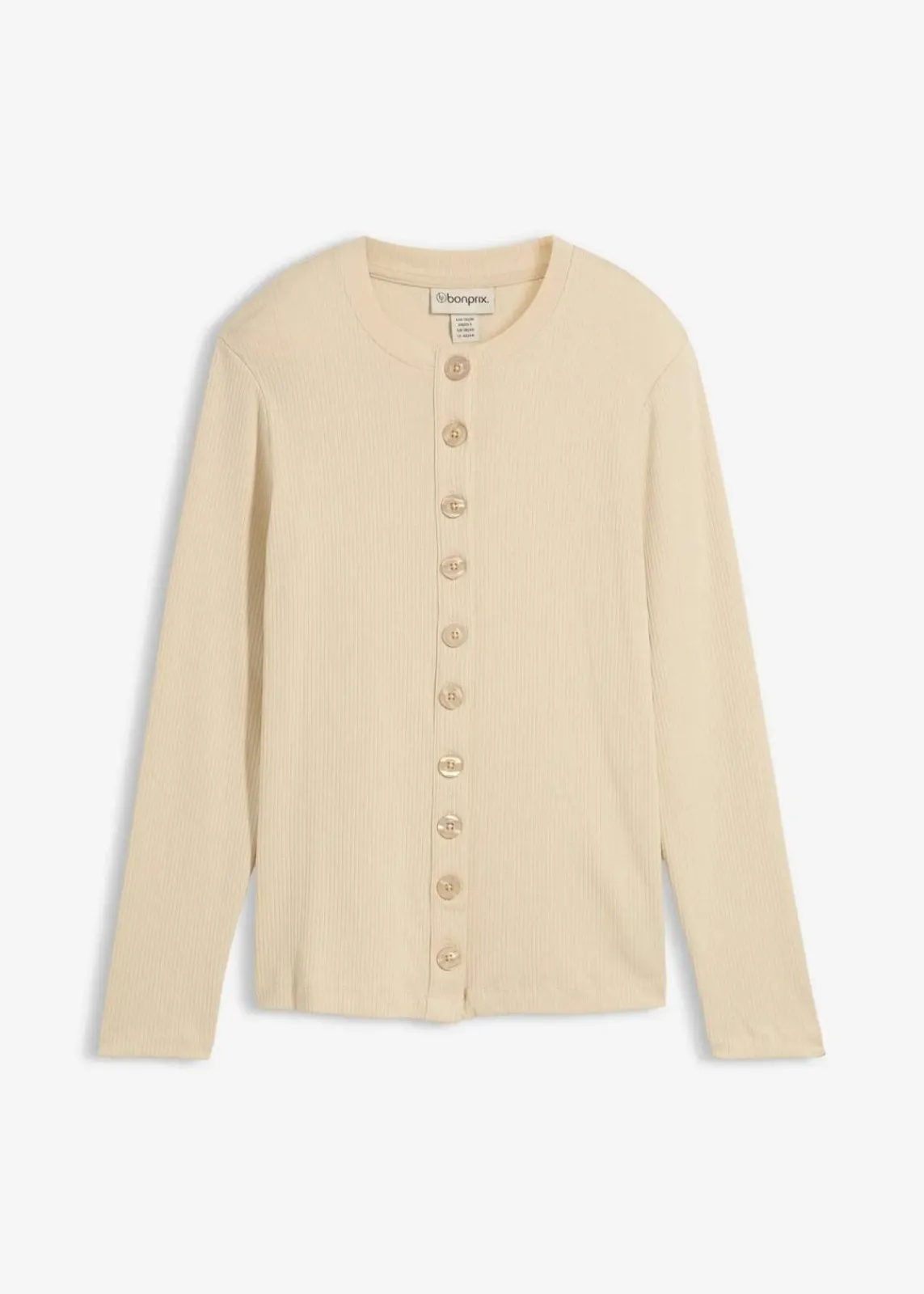 bonprix Nachhaltigere Materialien|Shirts & Tops^Ripp-Langarmshirt aus reiner Baumwolle hellsand