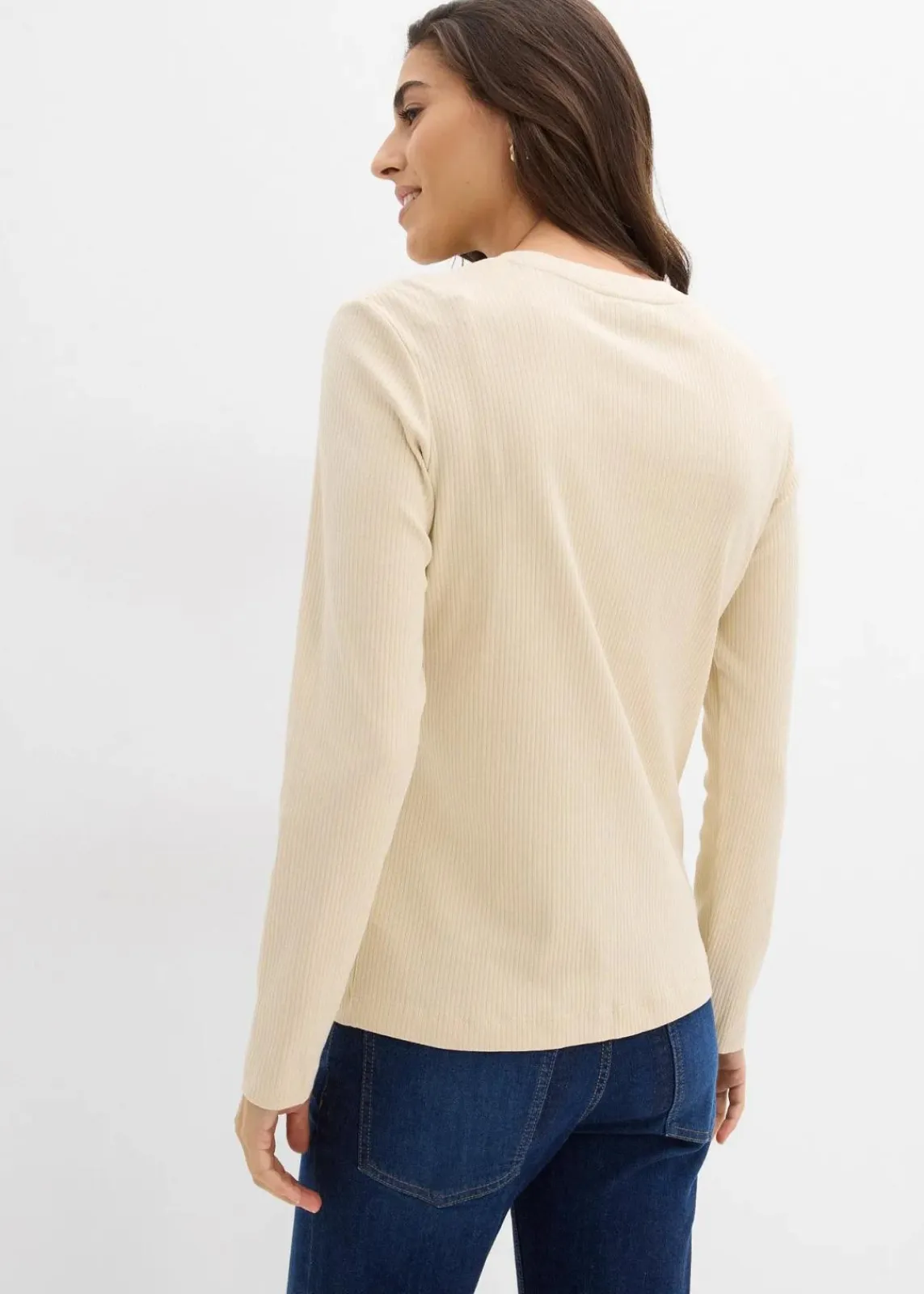 bonprix Nachhaltigere Materialien|Shirts & Tops^Ripp-Langarmshirt aus reiner Baumwolle hellsand