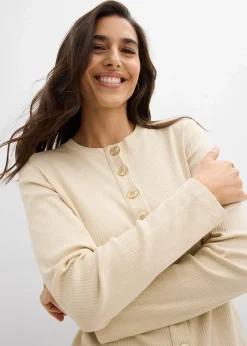 bonprix Nachhaltigere Materialien|Shirts & Tops^Ripp-Langarmshirt aus reiner Baumwolle hellsand