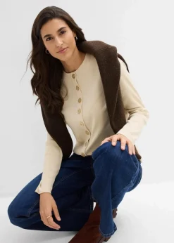 bonprix Nachhaltigere Materialien|Shirts & Tops^Ripp-Langarmshirt aus reiner Baumwolle hellsand