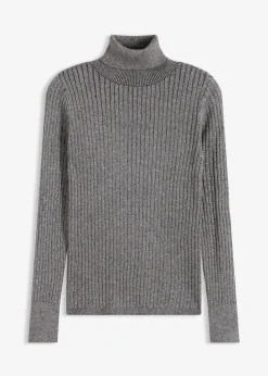 bonprix Pullover & Strickjacken|Strickmode^Ripp-Pullover anthrazit/silber