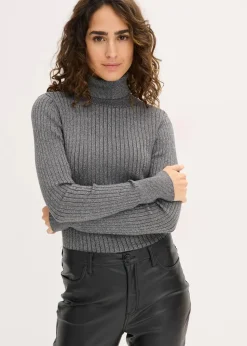 bonprix Pullover & Strickjacken|Strickmode^Ripp-Pullover anthrazit/silber