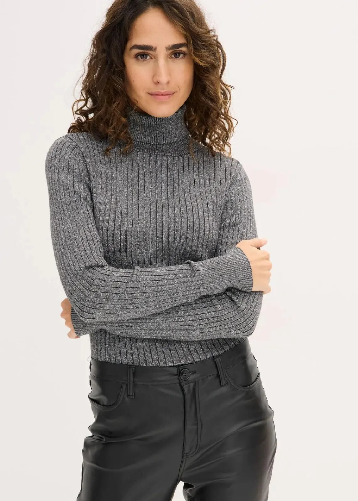 bonprix Pullover & Strickjacken|Strickmode^Ripp-Pullover anthrazit/silber