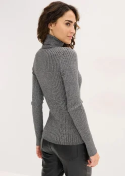 bonprix Pullover & Strickjacken|Strickmode^Ripp-Pullover anthrazit/silber
