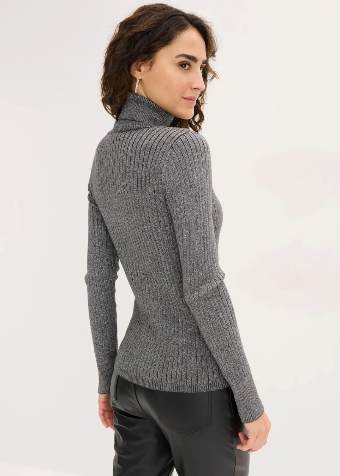 bonprix Pullover & Strickjacken|Strickmode^Ripp-Pullover anthrazit/silber