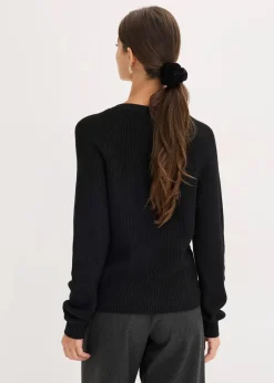 bonprix Pullover & Strickjacken|Strickmode^Ripp-Pullover aus fließendem Viskose-Mix schwarz