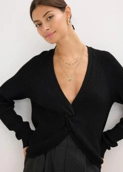 bonprix Pullover & Strickjacken|Strickmode^Ripp-Pullover aus fließendem Viskose-Mix schwarz