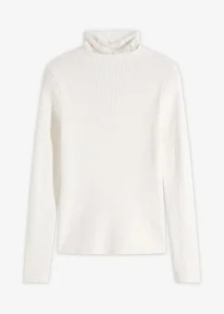 bonprix Bekleidung·Umstandsmode|Strickmode^Ripp-Pullover aus fließendem Viskose-Mix wollweiß