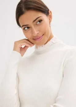 bonprix Bekleidung·Umstandsmode|Strickmode^Ripp-Pullover aus fließendem Viskose-Mix wollweiß