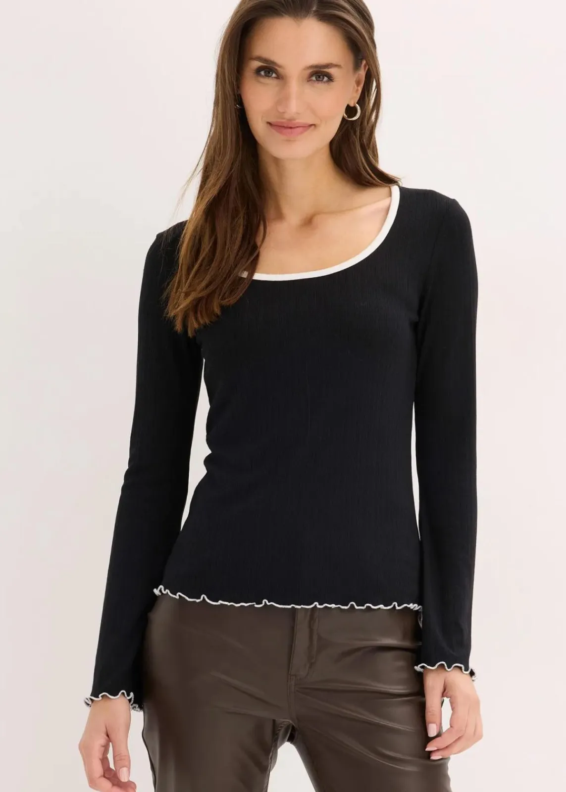 bonprix Shirts & Tops^Ripp-Shirt schwarz mit wollweiß
